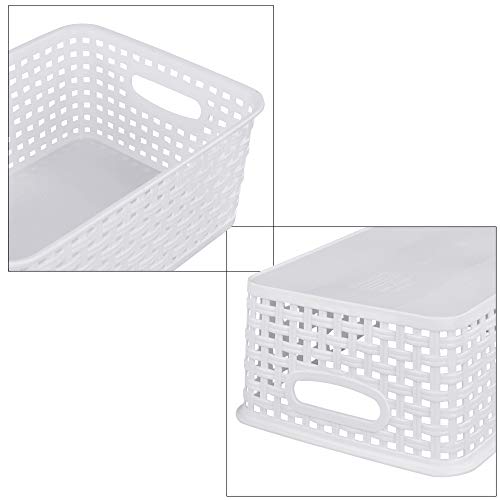 Sandmovie White Plastic Rattan Storage Baskets, 6 Packs - color: White