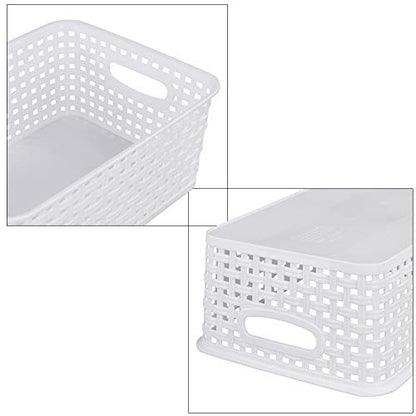 Sandmovie White Plastic Rattan Storage Baskets, 6 Packs - color: White