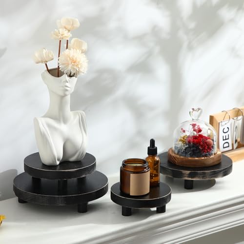 Geetery 4 Pcs Wooden Risers for Display Wood Pedestal Stand, Black - color: Black