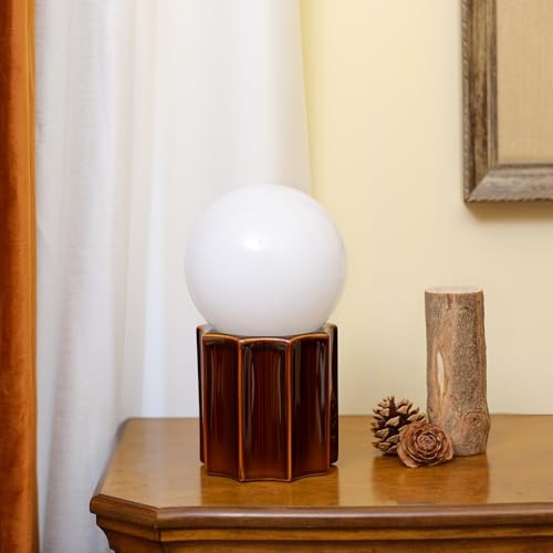 Modern Ceramics Table Lamp Brown Ceramic Base White Jade Round Ball Glass Accent Table Lamp Living Room Bedroom Bedside Nightstand House Office Home Reading - color: Brown Ceramic