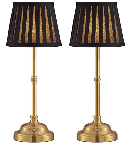 KDG Gold Cordless LED Table Lamps Set of 2, Black Fabric Shade Desk Lamps - color: Gold + Black Lampshade (2 Pack)