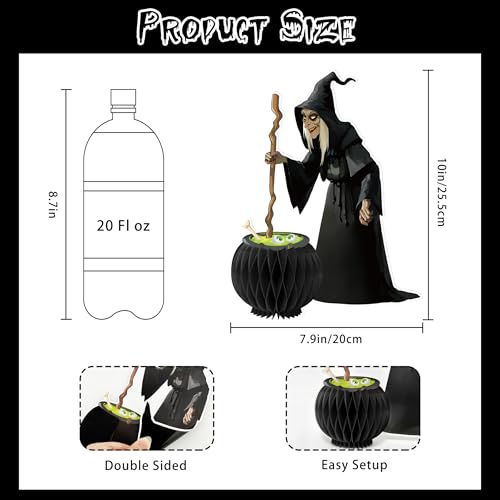 2PCS Halloween Centerpieces for Tables, Witch Cauldron Centerpiece Table Decorations Honeycomb Table Centerpieces for Halloween Party Decorations Vintage Spooky Birthday Supplies