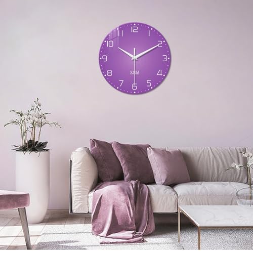 XNM Purple Minimalist Wall Clock for Girls Bedroom 12 Inch - color: Purple, size: 12 Inch