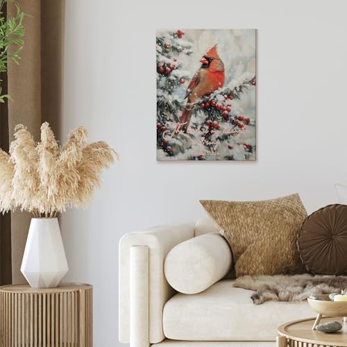 XINCEYWJ Winter Christmas Cardinal Wall Art Decor, Winter Canvas Art Prints Framed, Cottagecore Farmhouse Winter Xmas Cardinal Pictures Wall Decorations for Home Bedroom Living Room, 11x14 Inches - color: Cardinal
