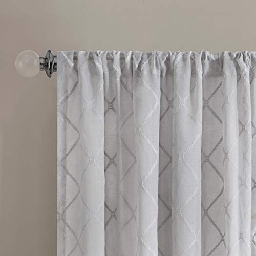 Madison Park Embroidered Diamond Irina Sheer Curtain 50x95 Grey - color: Grey, size: 50"W x 95"L (Pack of 1)