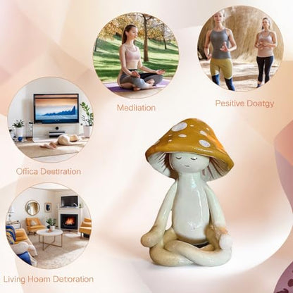 Meditation Mushroom Resin Statue, Cute Yoga Mushroom Figurine