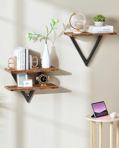 CHOEZON Floating Shelves for Wall, Wall Shelf Set of 2, Hanging Bathroom Shelves, Wall Mounted Storage Shelves for Books & Decor, for Living Room Bedroom Bathroom Kitchen, Rustic Brown TBJ11BF