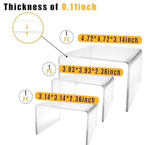 Tazimi 6 Pcs Acrylic Display Risers 3-8.7inch Display Stands Clear Acrylic Spice Rack Riser Board for Ornament Cupcake Dessert Crafts