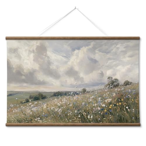 ARPEOTCY Extra Large Framed Wall Art, Vintage Sky Field Landscape, 36x54In - color: Blooming Hillside