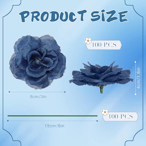 Yunlly 100 Pcs Blue Fake Silk Rose Flowers with Stems for Wedding - color: Navy Blue