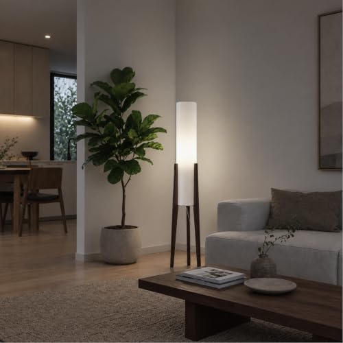 50 Inch Tall Tripod Floor Lamp Suit for Living Room,Walnut Wood Finish - color: Walnut Wood