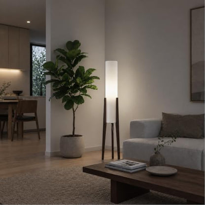 50 Inch Tall Tripod Floor Lamp Suit for Living Room,Walnut Wood Finish - color: Walnut Wood
