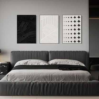 QKF 3Pcs Black White Abstract Geometric Textured Framed Canvas Wall Art Set - color: Simple Black and White, size: 20" X 28" X 3 pieces