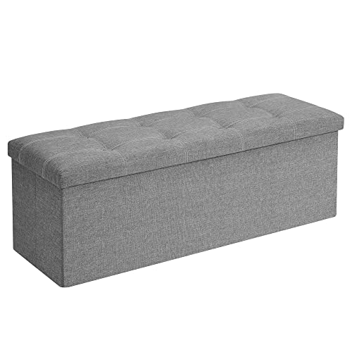 SONGMICS MAZIE Collection - 43 Inches Ottoman Storage Bench, 35 Gal. Folding Chest with Breathable Linen-Look Fabric, Load up to 660 lb, for Entryway, Living Room, Bedroom, Light Gray ULSF077G05 - color: Light Gray, size: 15"D x 43.3"W x 15.7"H, style: Cl
