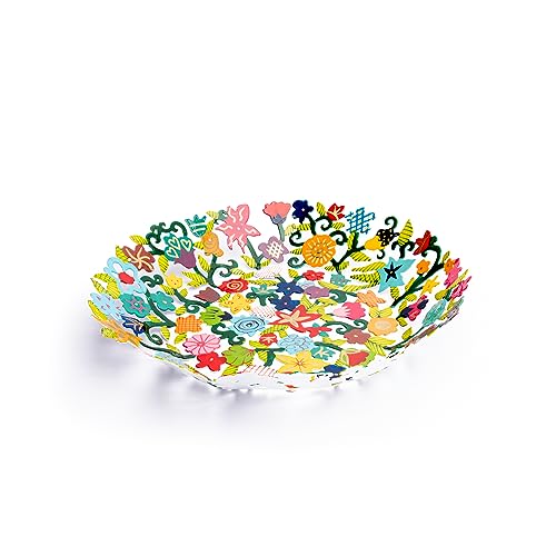 Emanuel Yair Decorative Metal Fruit Bowl | Vibrant Hand Painted Bowl | Hangable Centerpiece for Home Decor and Gifting | Judaica Art (14 inch, Flowers) - color: Flowers, size: 14 inch