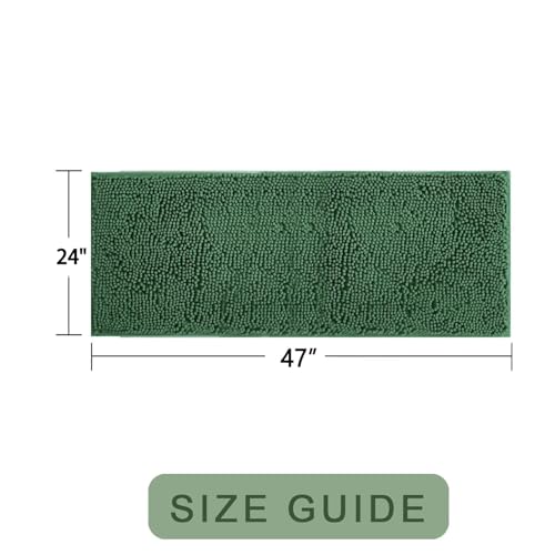 Chenille Bath Rug Runner, Ultra Soft Absorbent Bathroom Mat, Non-Slip PVC Backing, Machine Washable, 47x24, Dark Green - color: Dark Green, size: 2' x 3'11" (47"x24")