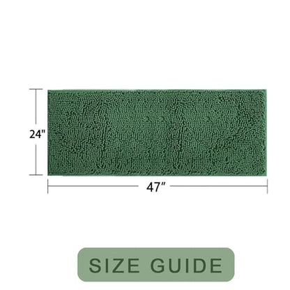 Chenille Bath Rug Runner, Ultra Soft Absorbent Bathroom Mat, Non-Slip PVC Backing, Machine Washable, 47x24, Dark Green - color: Dark Green, size: 2' x 3'11" (47"x24")