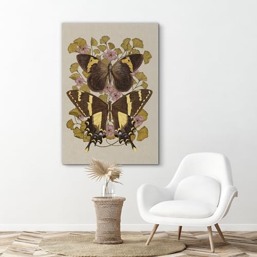 SIGNFORD Canvas Print Wall Art Butterfly and Flower Nature Wilderness Illustrations Floral Botanical Print Modern Art Decorative Multicolor Rustic Cozy for Bedroom - 12"x18" - color: Ab04-2312-na35, size: 12" x 18"