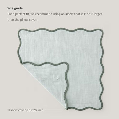 Double Stitch 100% Cotton Scalloped Throw Pillow Covers, Aqua Mint - color: Aqua Mint, size: 20" x 20" (Pack of 1)