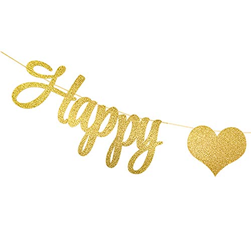PALASASA Gold Glittery Happy Anniversary Banner