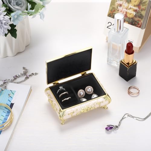 Hipiwe Small Vintage Jewelry Box Metal Trinket Keepsake Box Gift for Women - color: Gold, size: Small