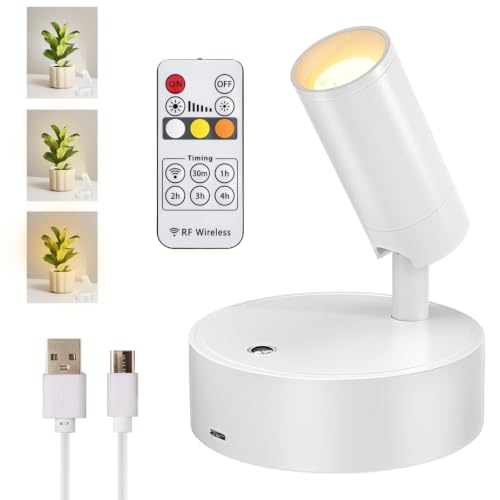 LED Wireless Spotlights with Remote Up Lights Indoor Dimmable Picture Light Battery Operated with Timer, Rechargeable Spot Lights Accent Uplighting for Plant Wall Art Dartboard - color: White