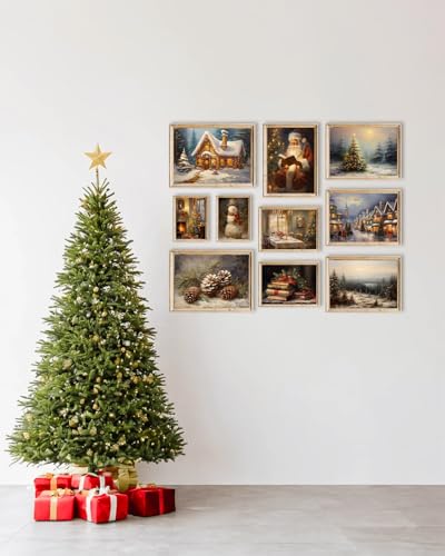 KBKBART Christmas Wall Art Prints Set of 10 Rustic Xmas Wall Decor Unframed - color: Christmas Wall Art