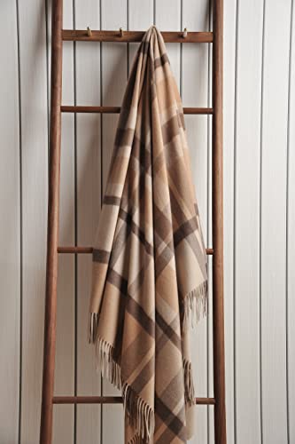 EP Mode 100% Pure Cashmere Throw Blanket for Sofa, Camel Tartan - color: Camel Tartan