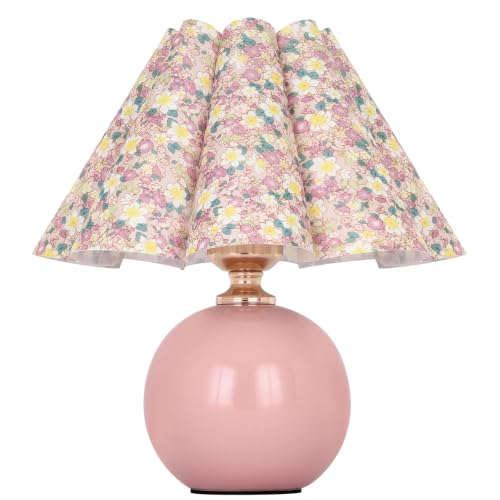 Pink Ceramic Small Table Lamp for Small Space, Cute Bedside Lamps Nightstand Mini Lamps, Scalloped Shade Lamp for Kitchen Counter, Bookshelf, Kids Dorm - color: Pink