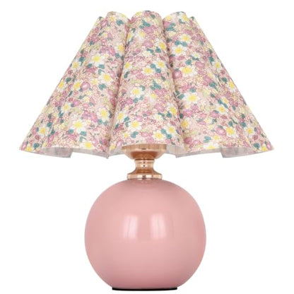 Pink Ceramic Small Table Lamp for Small Space, Cute Bedside Lamps Nightstand Mini Lamps, Scalloped Shade Lamp for Kitchen Counter, Bookshelf, Kids Dorm - color: Pink