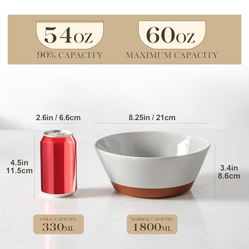 MALACASA Salad Bowls Set of 4, Soup Bowls for Kitchen, 60oz Ceramic Bowl - color: Grey&Brown, size: 60oz