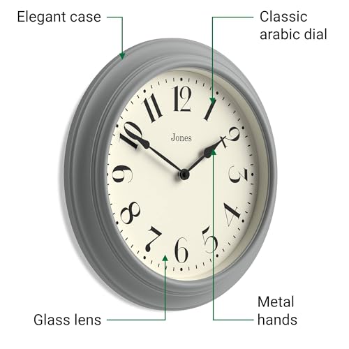 JONES CLOCKS® Fenchurch wall Clock | Large Classic Clock | 16" | Posh Gray - color: Posh Grey