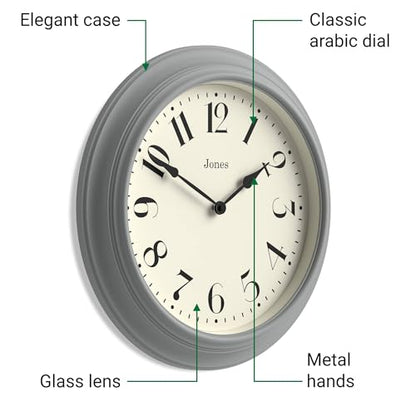 JONES CLOCKS® Fenchurch wall Clock | Large Classic Clock | 16" | Posh Gray - color: Posh Grey