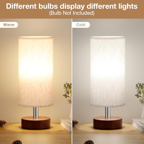 Table Lamps Set of 2 （Cream Shade - Walnut Base, 11.6" Inline Control） - color: Cream Shade-Walnut Base 2pcs, size: 11.6" Inline Control