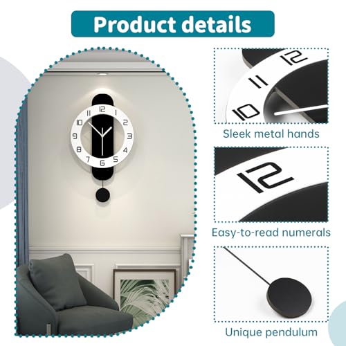 Modern Wall Clock Battery Operated Large Clocks for Living Room - size: 12.6*24 inch