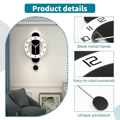 Modern Wall Clock Battery Operated Large Clocks for Living Room - size: 12.6*24 inch