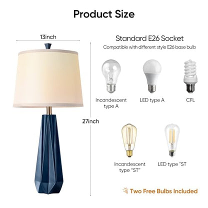 WIHTU 27'' Navy Blue Resin Table Lamps, Desk Lamps with 3 Color Temperature - color: Blue