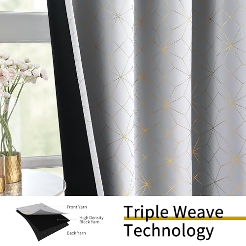 Beauoop Grey Gold 100% Blackout Curtains for Bedroom 50x84 2 Panels - color: Grey/Gold, size: 50"W x 84"L (Pack of 2)