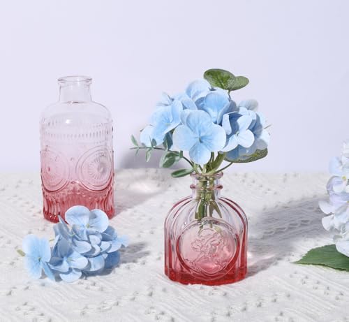 5pcs Pink Glass Bud Vase Set, Small Flower Vases for Centerpieces in Bulk - color: Pink, size: 5pcs
