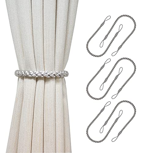 Curtain Tiebacks Ropes, 6pcs Decorative Handmade Tie Backs Curtain Holdbacks Holders Cord for Window Sheer Drapes Indoor Outdoor, Grey - color: Gray, size: 6pcs