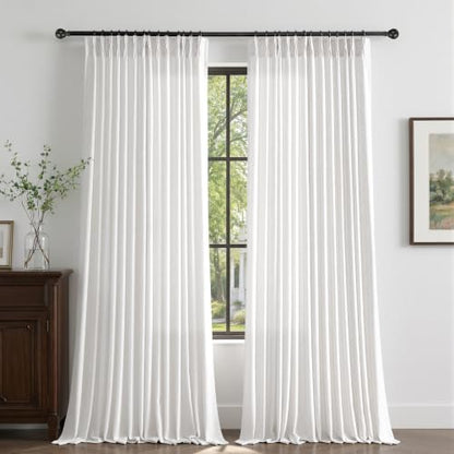 Semi Sheer Pinch Pleated Linen Curtains for Living Room 108 Inches, White - color: White, size: 40"W x 108"L (Pack of 2)