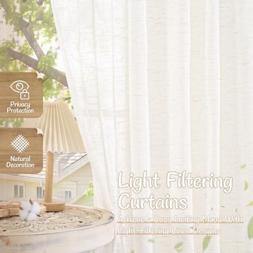 LAMIT Linen Semi Sheer Curtains 84 Inches Long for Living Room 2 Panels - color: Natural, size: 52"W x 84"L (Pack of 2)