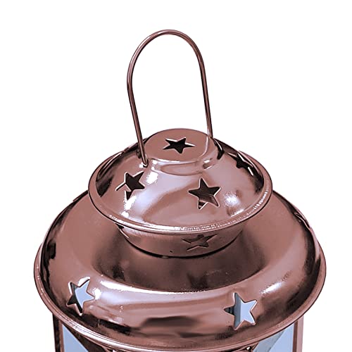 2 Pcs European Design Antique Glass Hanging Candle Lanterns with Stars Metal Frame Candlestick Holder Night Lamp, Romantic Xmas Wedding Party Decoration (Bronze) - color: Bronze