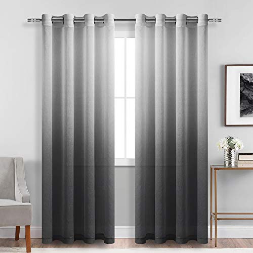 DWCN Black Ombre Sheer Curtains 84 Inches Long for Living Room 2 Panels Set - color: Black, size: 52"W x 84"L (Pack of 2)