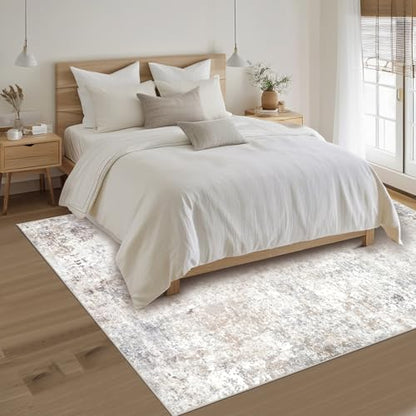 Beige Grey Washable Rugs 4x6 Area Rugs for Living Room,Bedroom,Dining Room - color: Brown-grey-beige-slate, size: 4' x 6' (Rectangular)