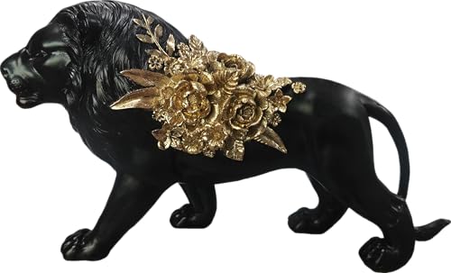 12" Collectible Lion King Statue Decor, Desk Decor, Room Decor, Home Decor, Modern Art Sculpture, Handmade Resin Animal Statue, Gift for Women，Brother，Friend - color: 12" Black Golden-a
