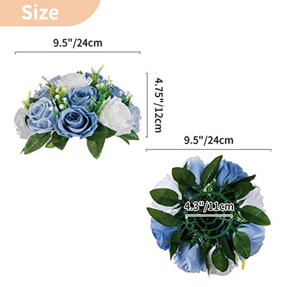 NUPTIO Flower Balls Wedding Table Centerpieces, Dusty Blue & White Roses - color: Dusty Blue & White, size: 2 Pcs