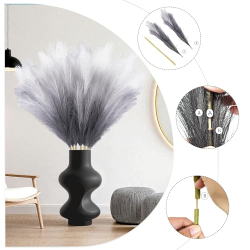 8 Pcs 35.4" Black Gradient Faux Pampas Grass, Tall Pampas Grass Vase Filler - color: Black, size: 35.4inch-8Pcs
