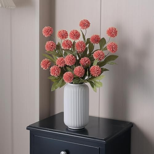 6 Pcs 27"Artificial Pompon Mum Silk Flower Stems for Vase (Dusty Pink) - color: Dusty Pink