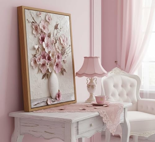 Framed Pink Floral Canvas Wall Art - color: Framed, size: 10"L x 8"W